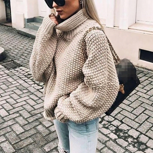 Oversize-Grobstrickpullover mit Rollkragen für Damen
