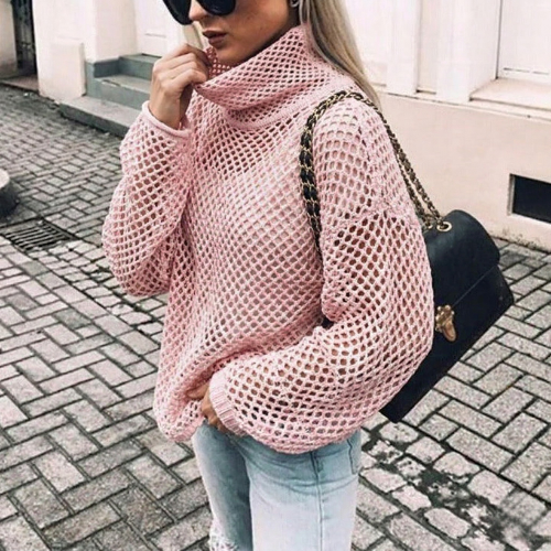 Oversize-Grobstrickpullover mit Rollkragen für Damen