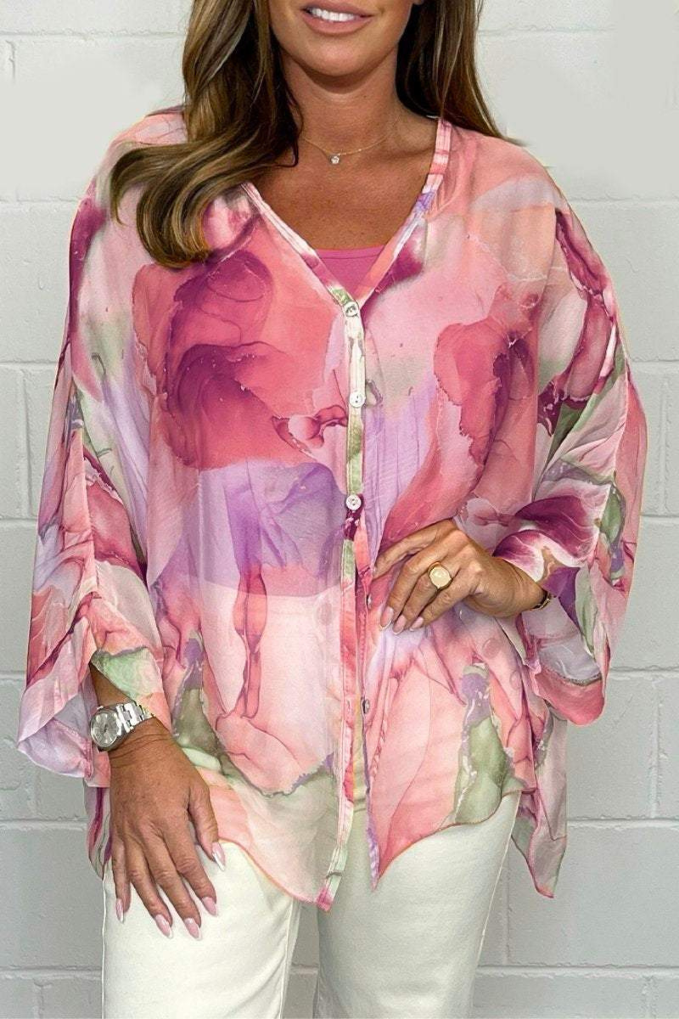 Oversized-Damenbluse mit abstraktem Print