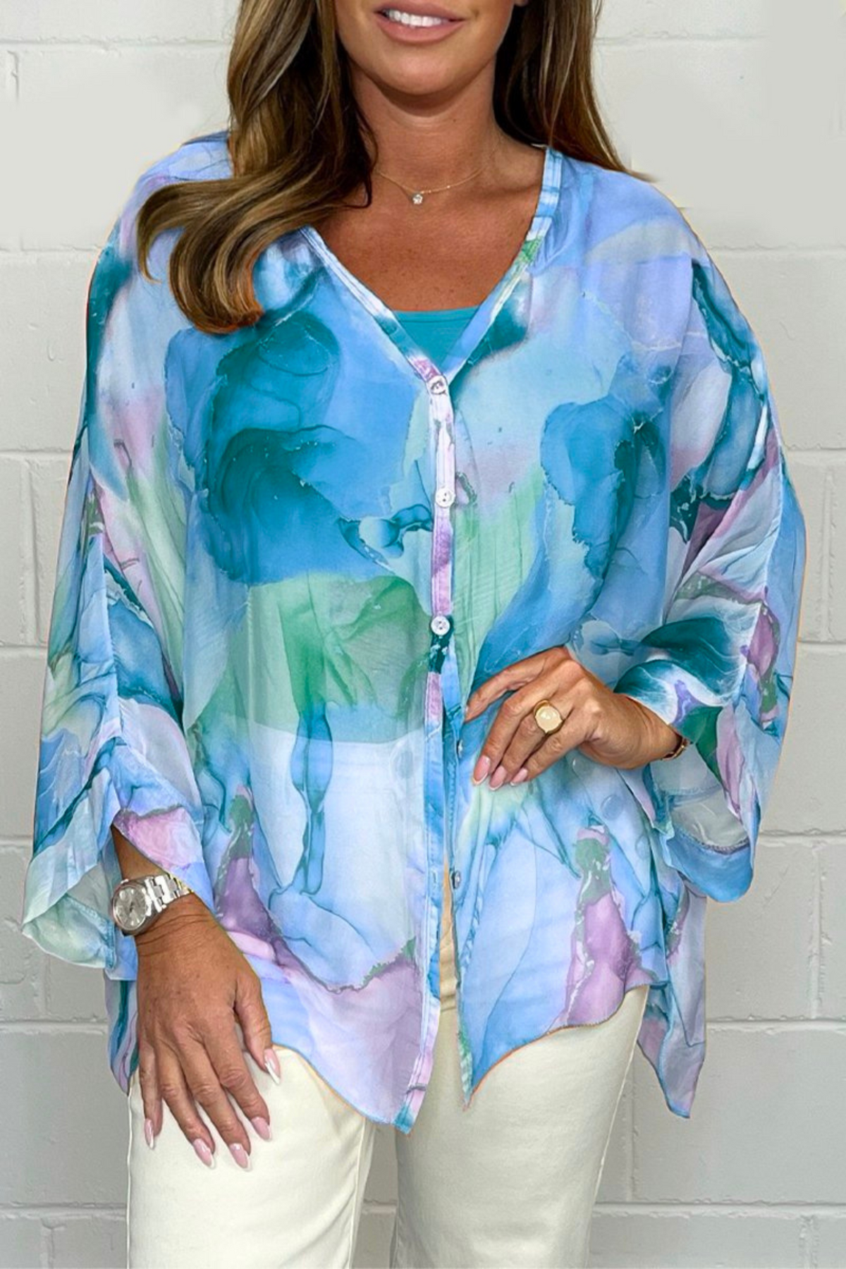 Oversized-Damenbluse mit abstraktem Print