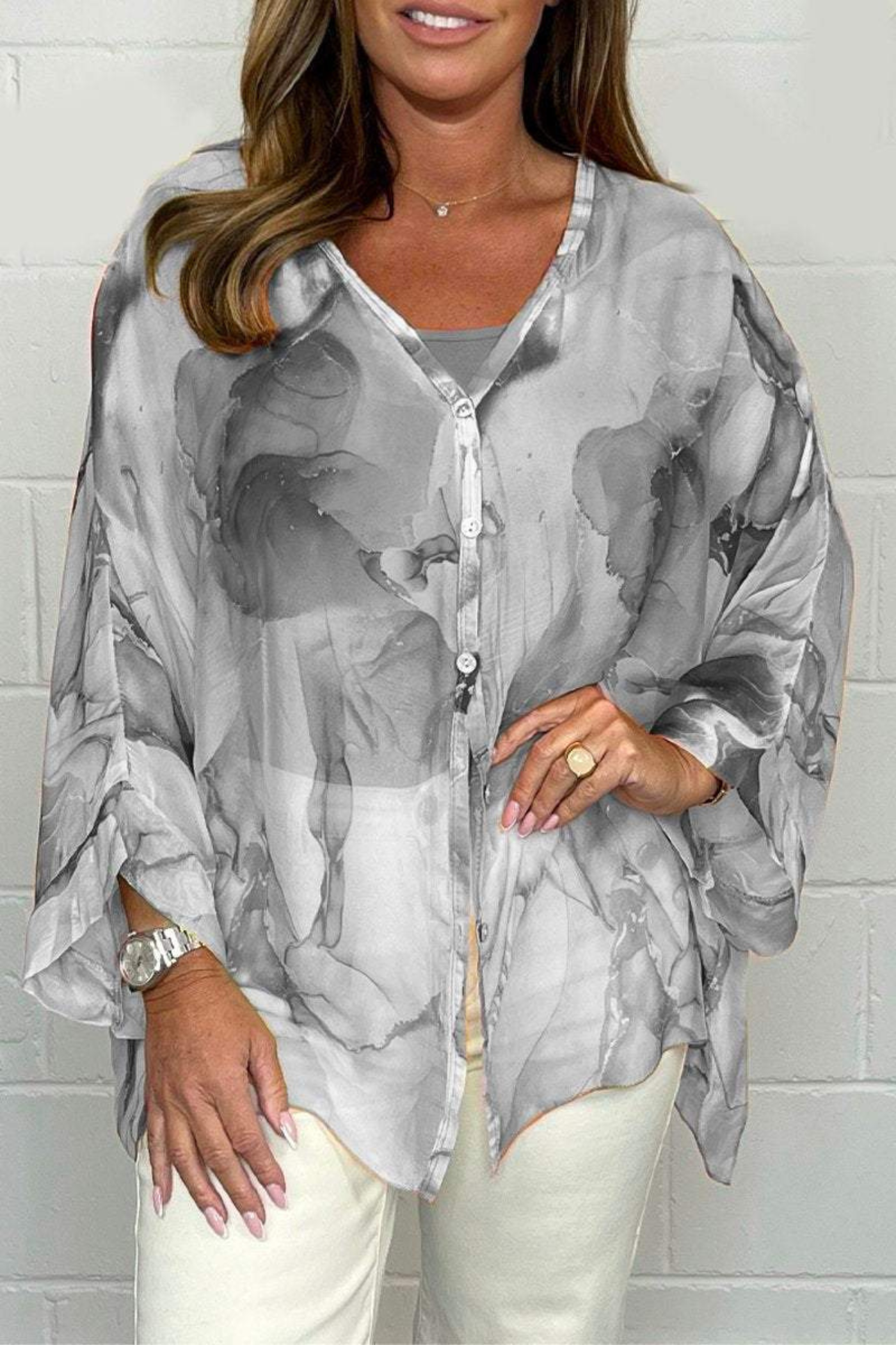 Oversized-Damenbluse mit abstraktem Print