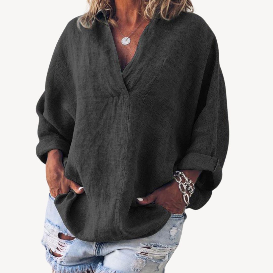 Oversized-Damenbluse mit V-Ausschnitt