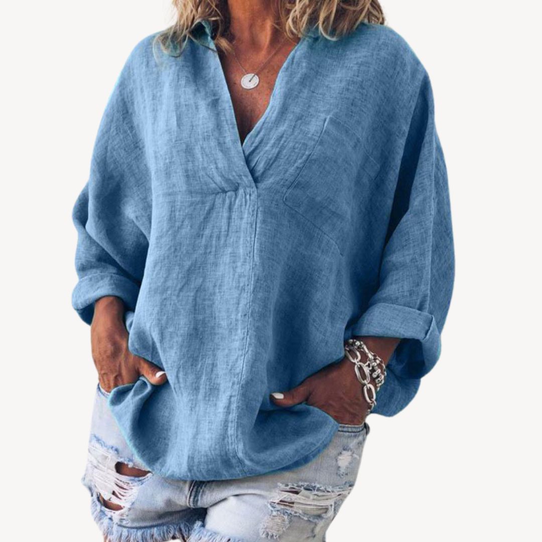 Oversized-Damenbluse mit V-Ausschnitt