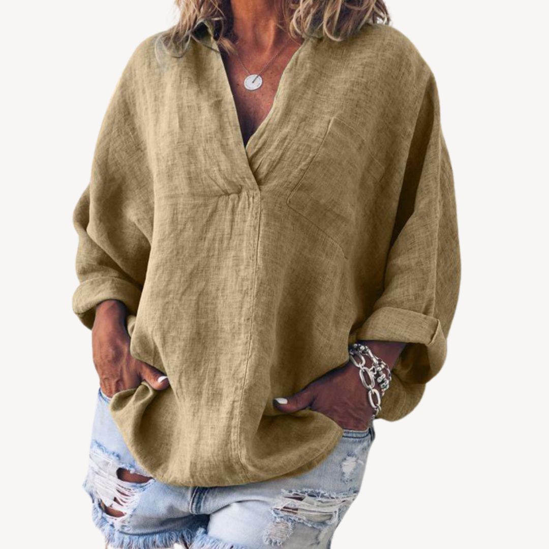 Oversized-Damenbluse mit V-Ausschnitt
