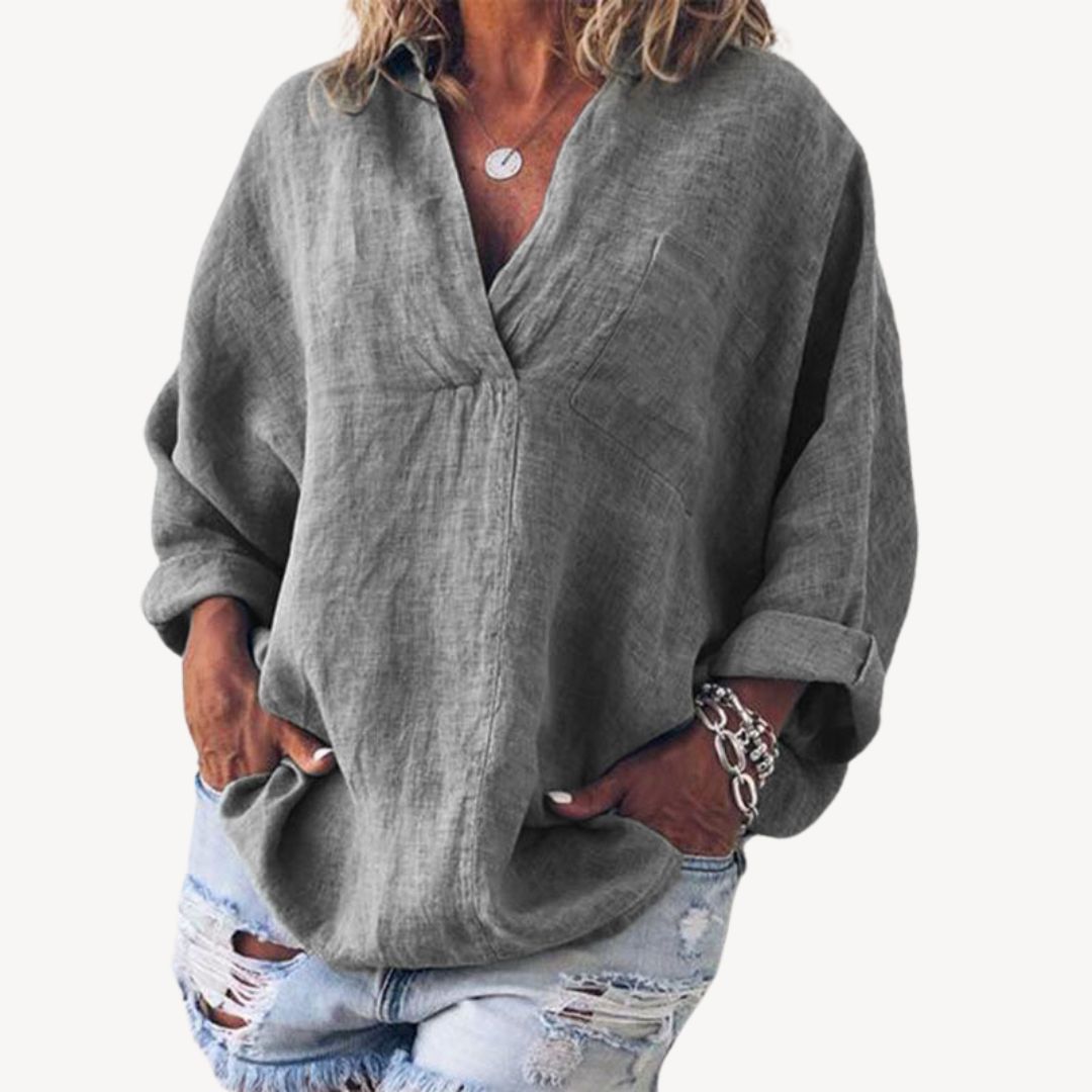 Oversized-Damenbluse mit V-Ausschnitt