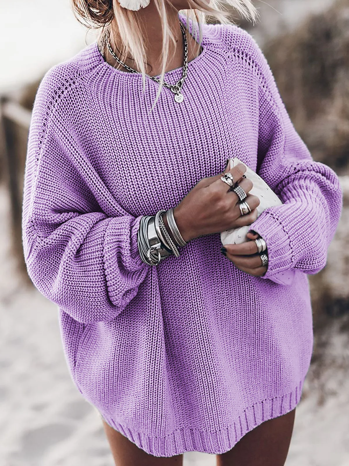 Oversized Damenpullover mit Rundhalsausschnitt