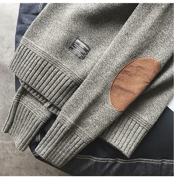 Oversized gestrickter Herrenpullover mit Ellbogen-Patches