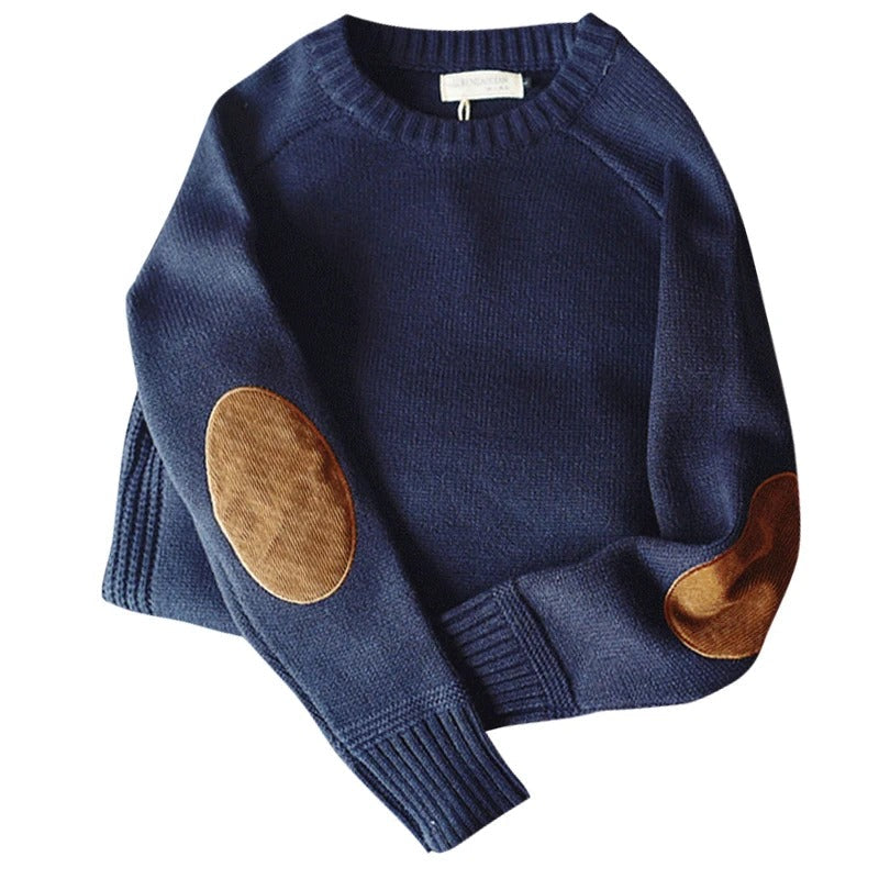 Oversized gestrickter Herrenpullover mit Ellbogen-Patches
