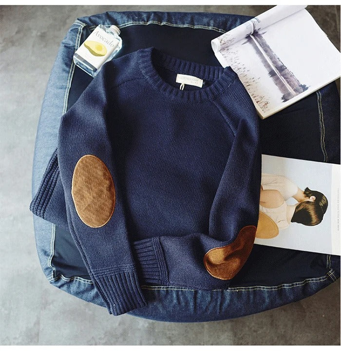 Oversized gestrickter Herrenpullover mit Ellbogen-Patches