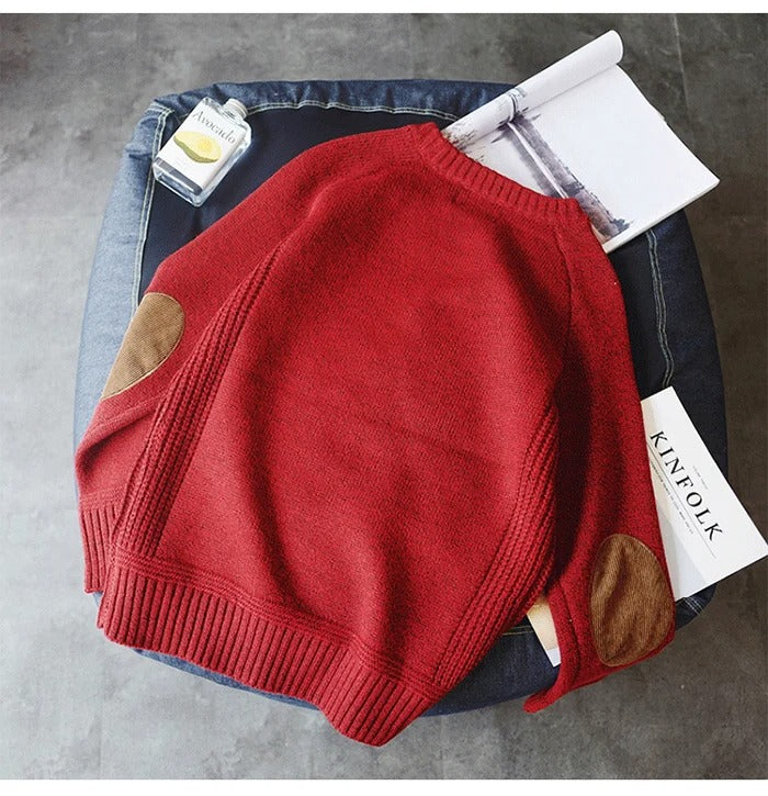 Oversized gestrickter Herrenpullover mit Ellbogen-Patches