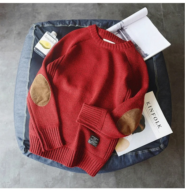 Oversized gestrickter Herrenpullover mit Ellbogen-Patches