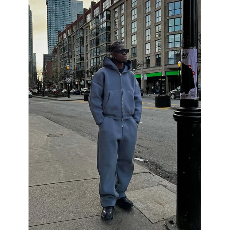 Oversized-Jogginganzug-Set für Herren mit Zip-Hoodie und Wide-Leg-Jogginghose