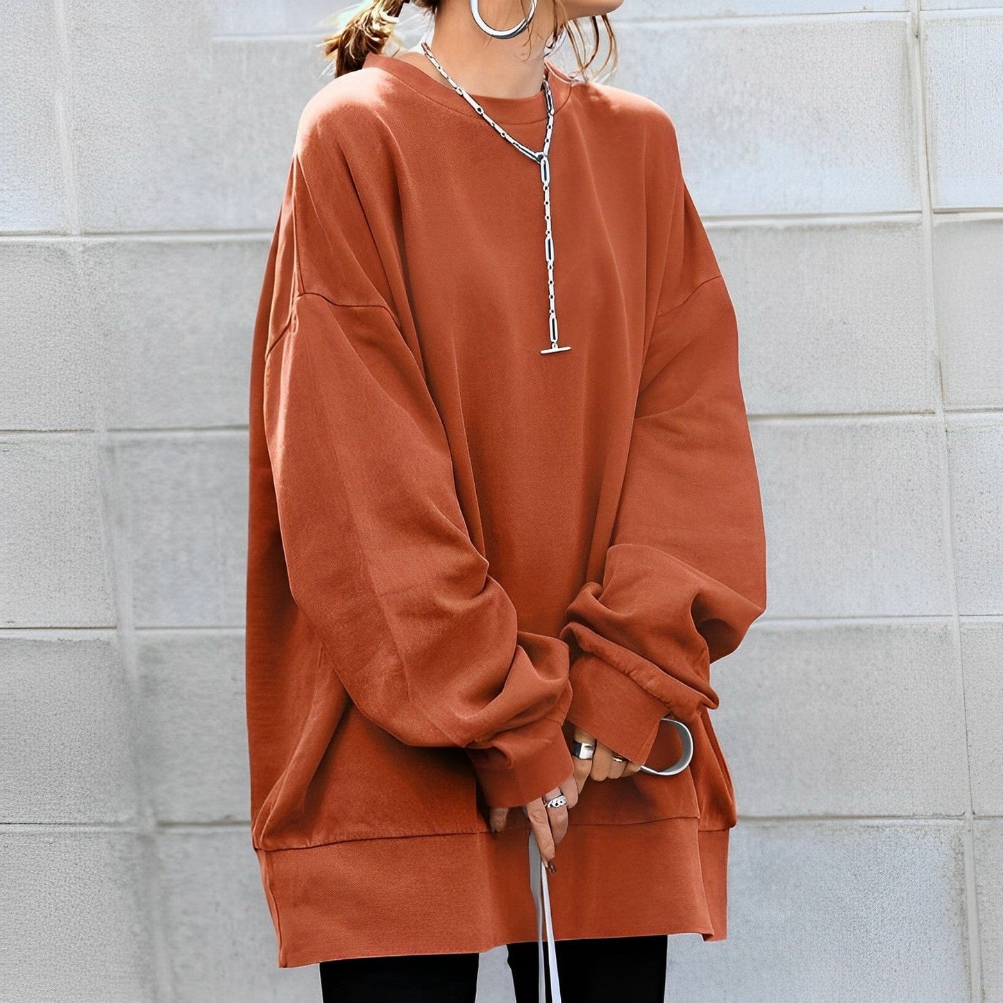 Oversized-Pullover mit Rundhalsausschnitt für Damen
