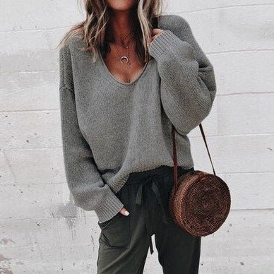 Oversized-Pullover mit V-Ausschnitt für Damen