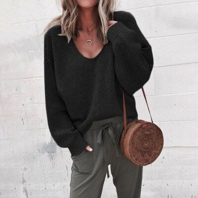 Oversized-Pullover mit V-Ausschnitt für Damen