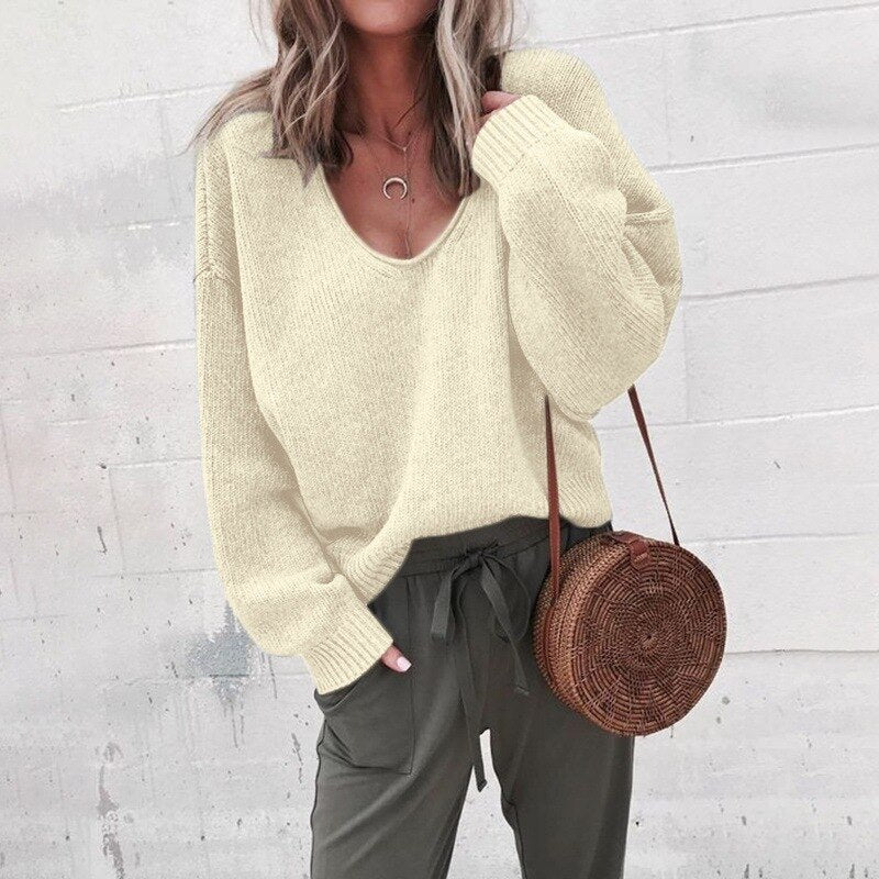 Oversized-Pullover mit V-Ausschnitt für Damen
