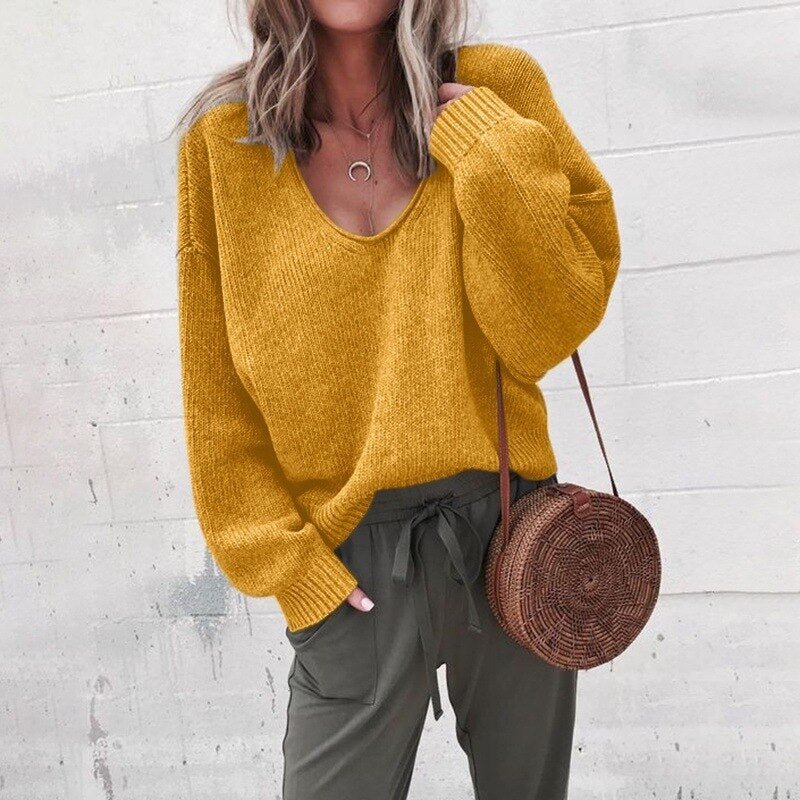 Oversized-Pullover mit V-Ausschnitt für Damen