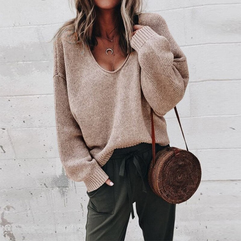 Oversized-Pullover mit V-Ausschnitt für Damen