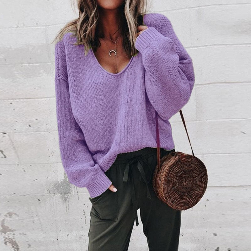 Oversized-Pullover mit V-Ausschnitt für Damen
