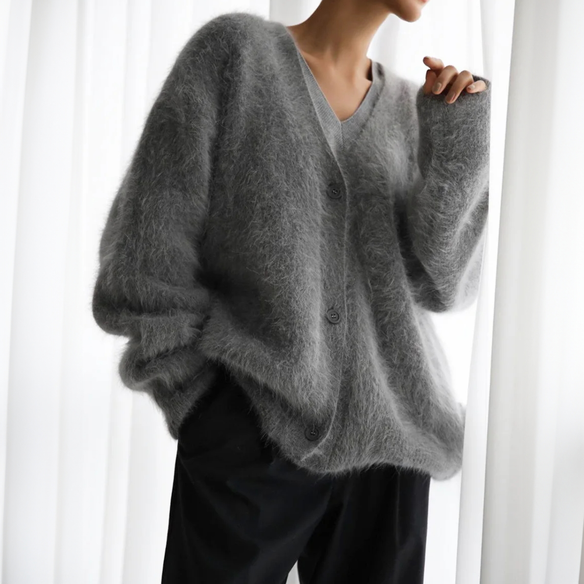Oversized-Strickjacke für Damen mit Knöpfen