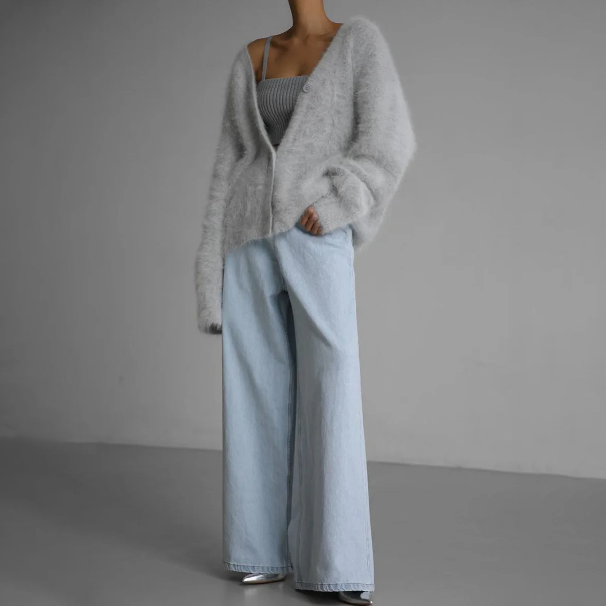 Oversized-Strickjacke für Damen mit Knöpfen