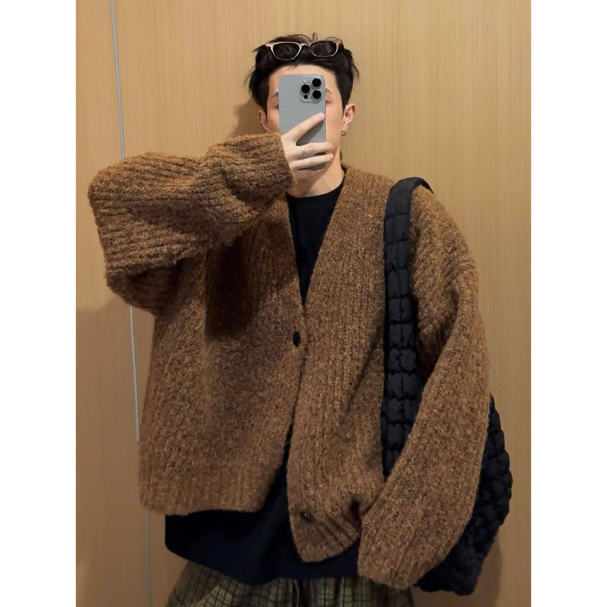 Oversized-Strickjacke für Herren mit Knopfleiste