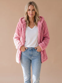 Oversized Teddyfleece-Damenjacke mit Kapuze und Reißverschluss