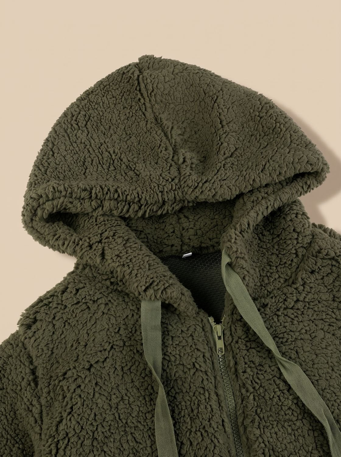 Oversized Teddyfleece-Damenjacke mit Kapuze und Reißverschluss