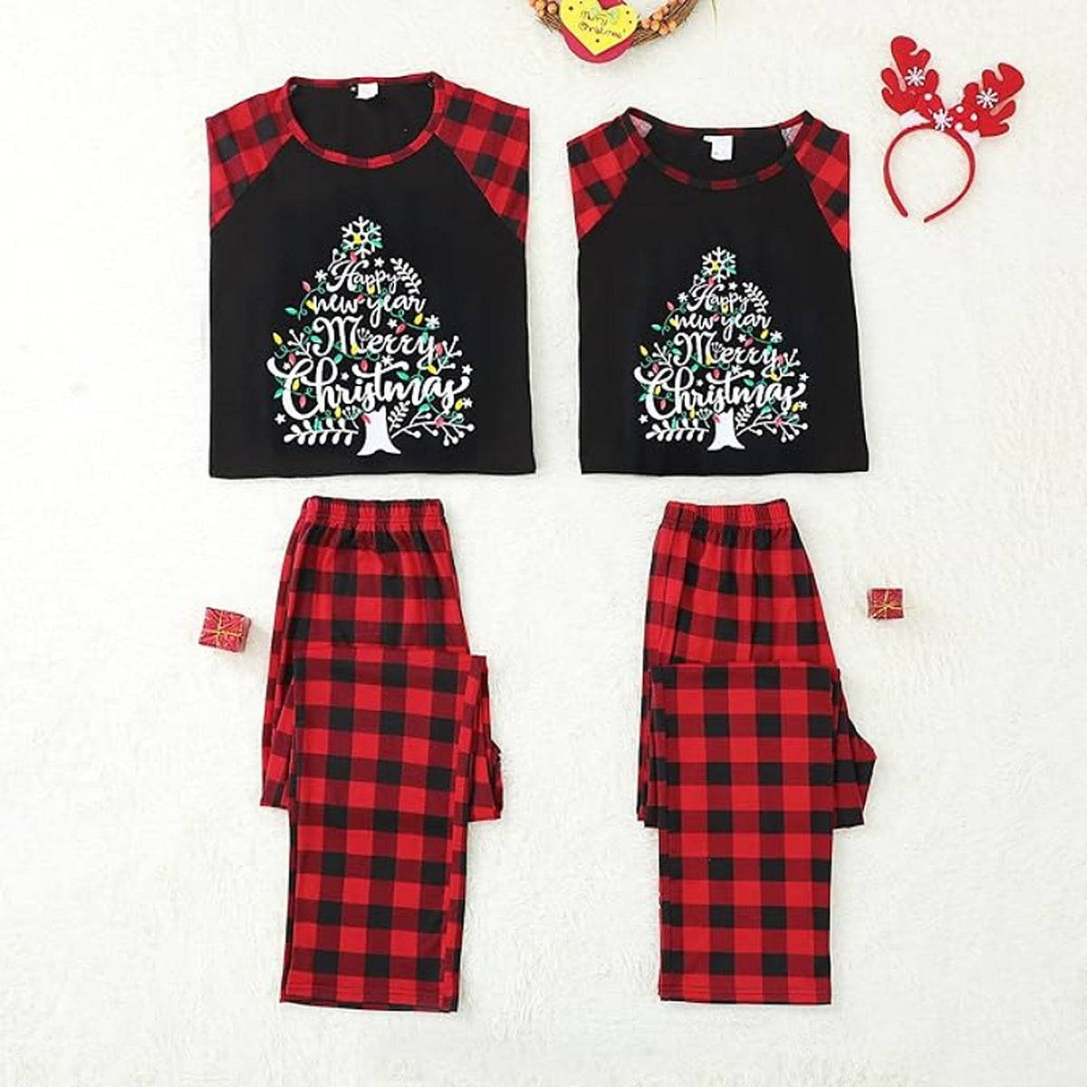 Passender Weihnachts-Schlafanzug – Kariertes Pyjama-Set für Paare