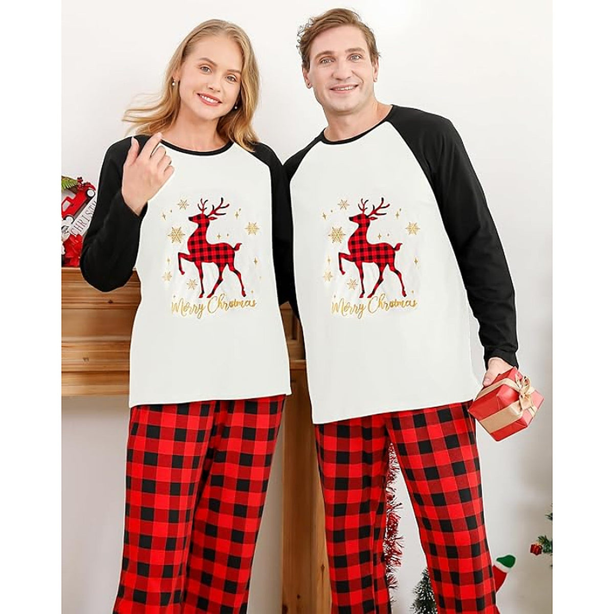 Passender Weihnachts-Schlafanzug – Kariertes Pyjama-Set für Paare