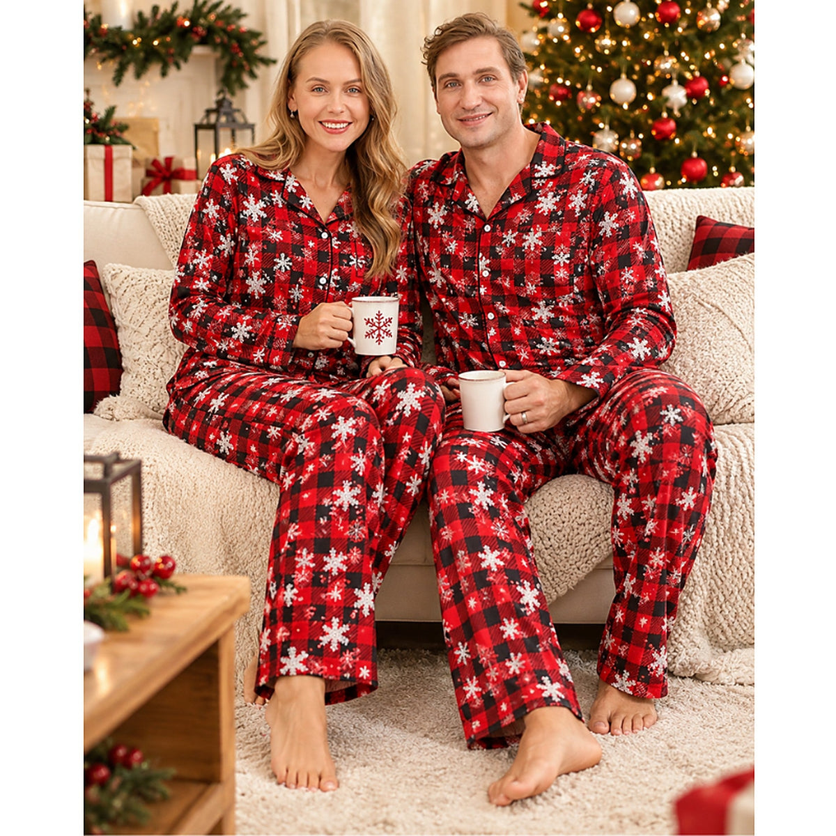 Passender Weihnachts-Schlafanzug – Kariertes Pyjama-Set für Paare