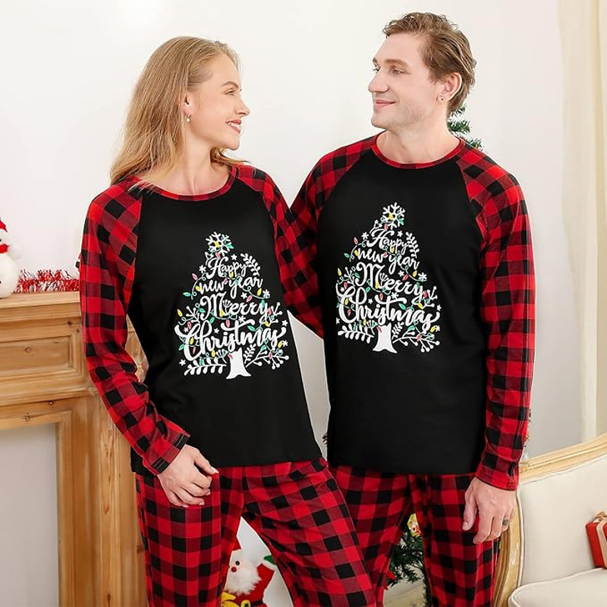 Passender Weihnachts-Schlafanzug – Kariertes Pyjama-Set für Paare