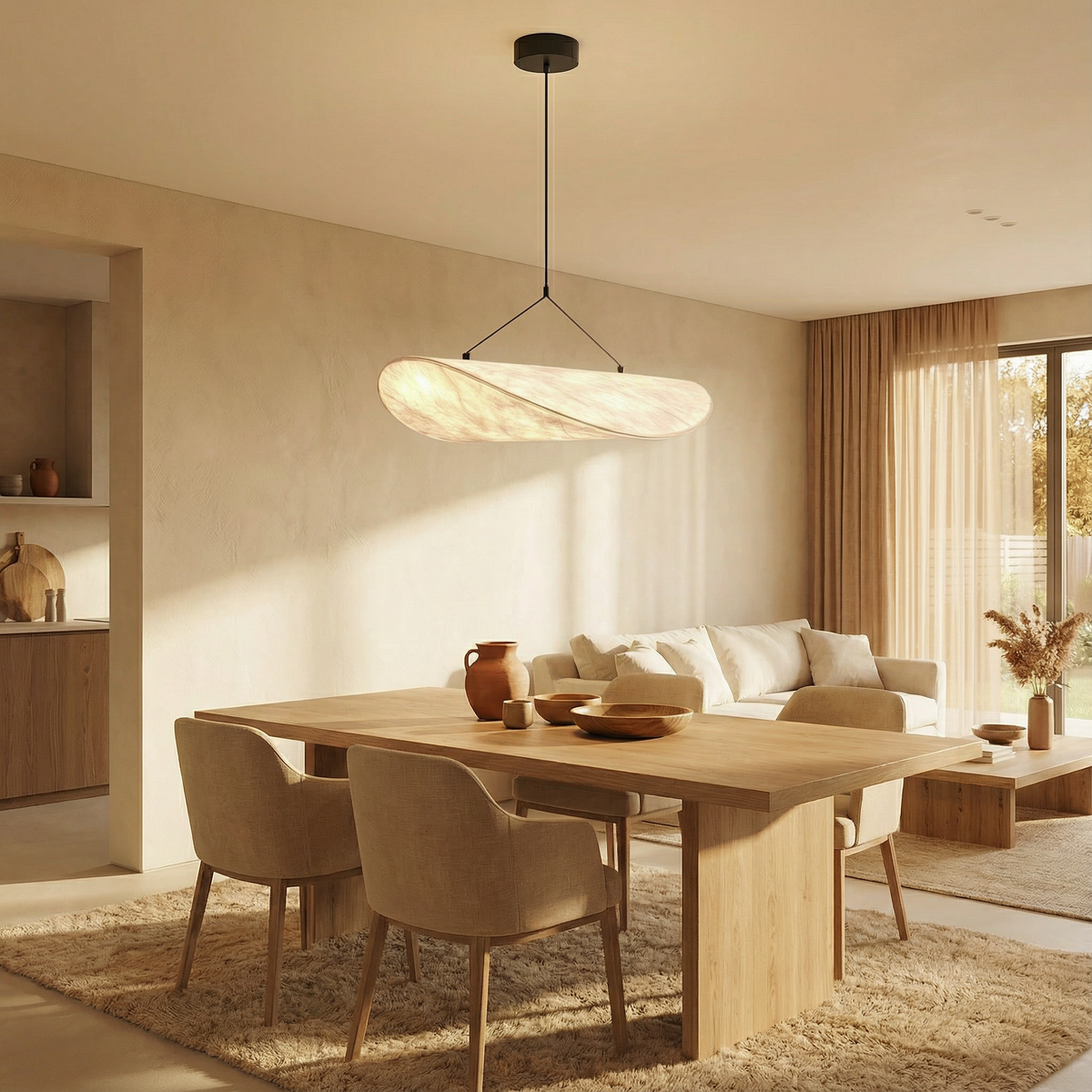 Pendelleuchte im Japandi-Stil mit schlichtem, minimalistischem Design für moderne Räume