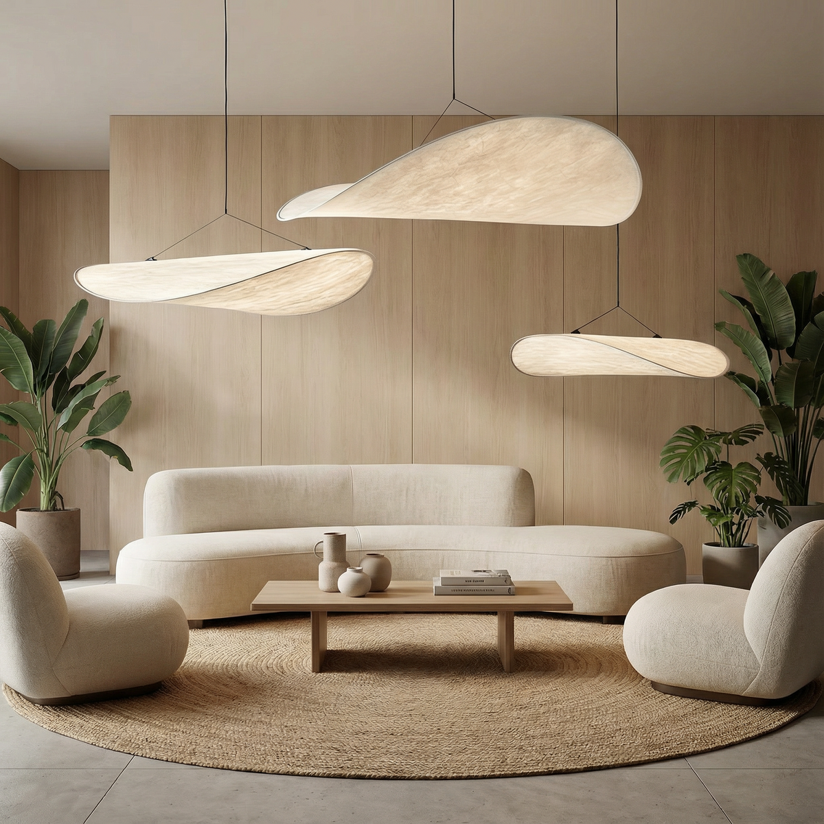 Pendelleuchte im Japandi-Stil mit schlichtem, minimalistischem Design für moderne Räume