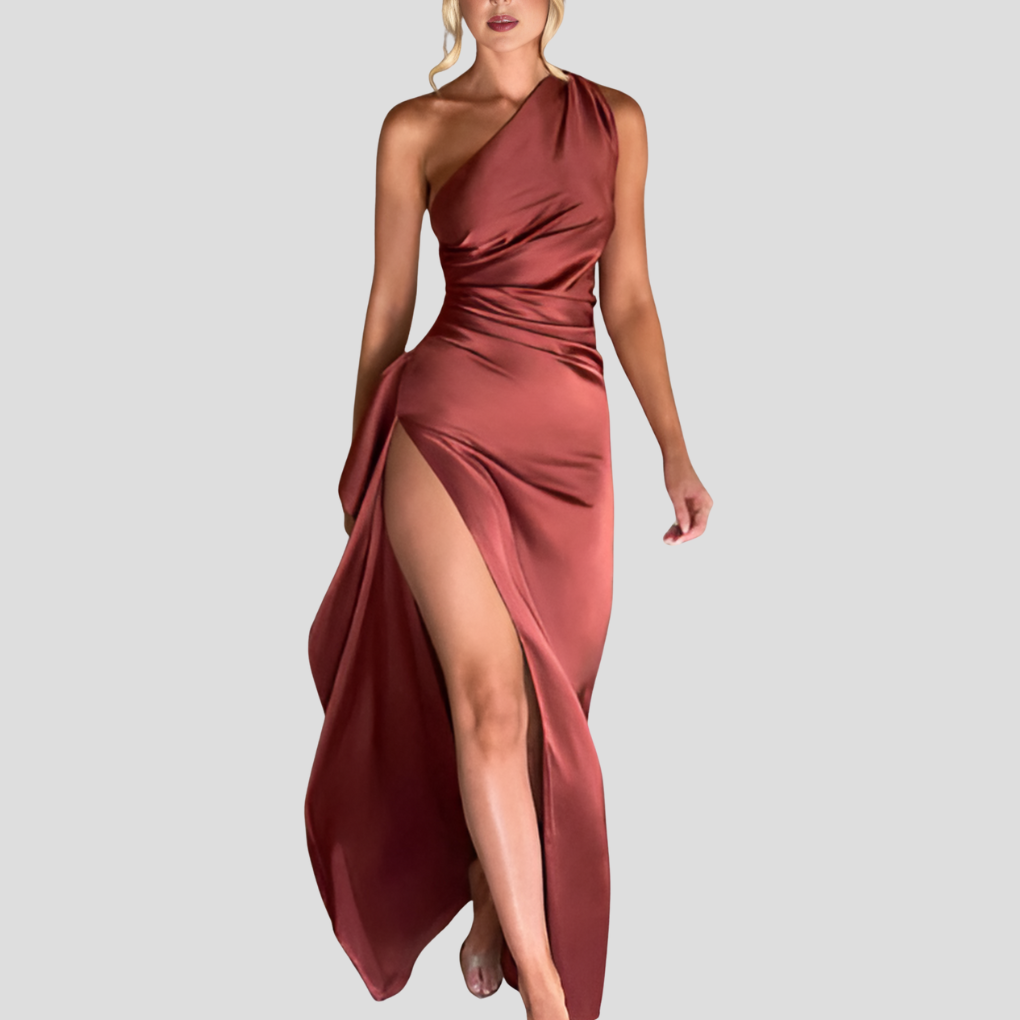 Plissiertes Damen-Maxikleid mit One-Shoulder-Träger
