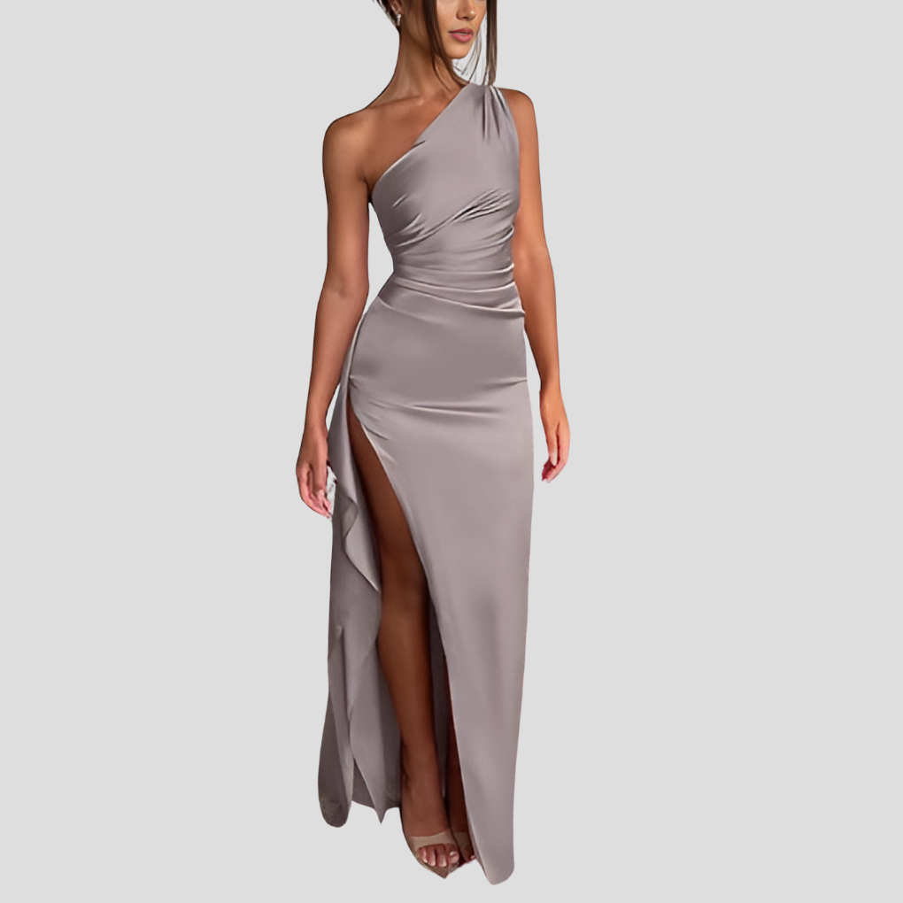 Plissiertes Damen-Maxikleid mit One-Shoulder-Träger