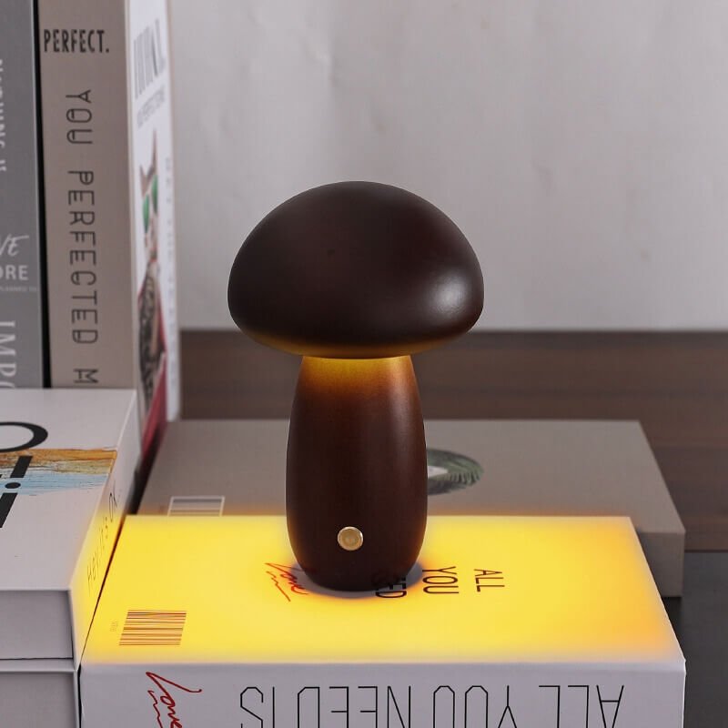 Portobello-Pilzlampe | Aufladbares Nachtlicht aus Naturholz