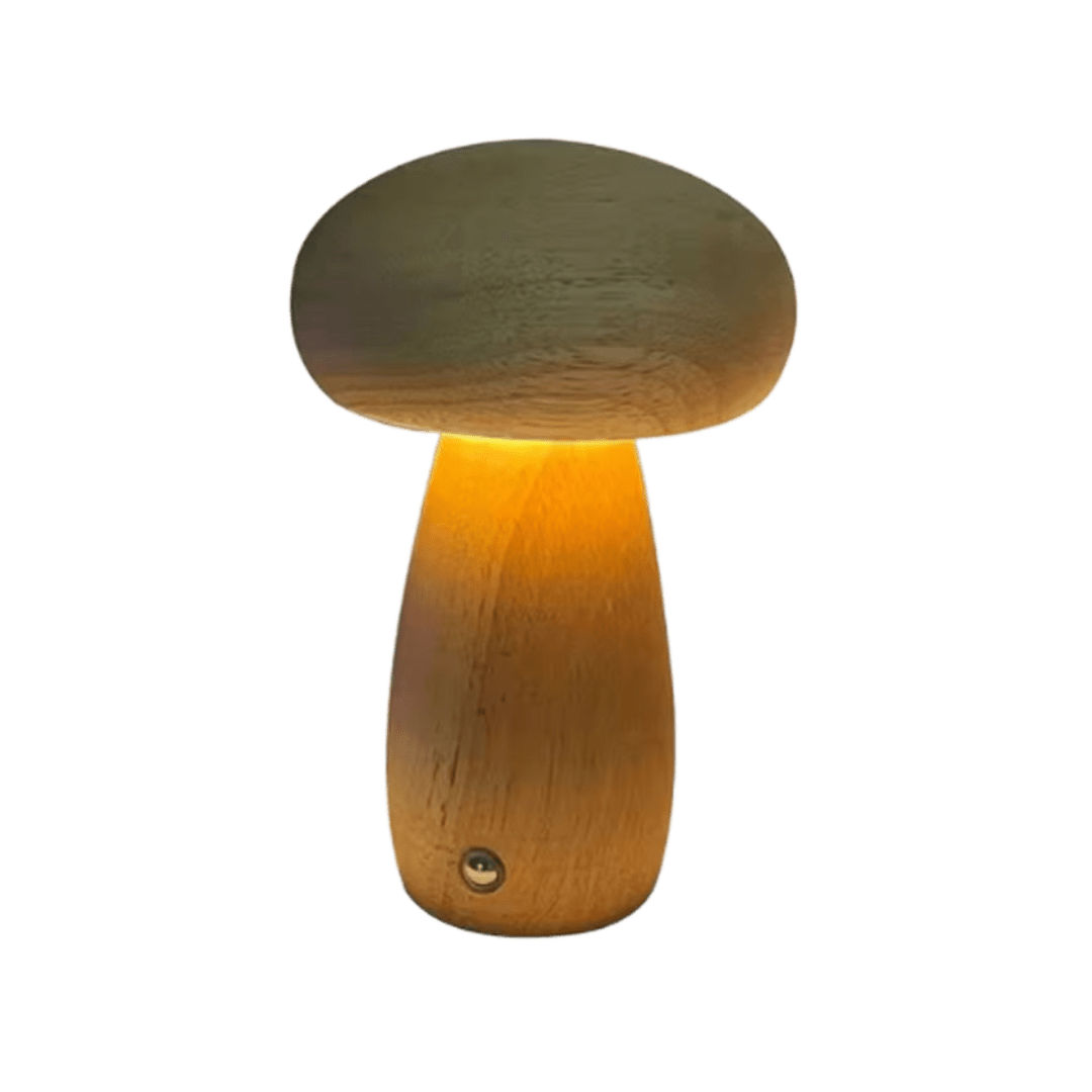 Portobello-Pilzlampe | Aufladbares Nachtlicht aus Naturholz