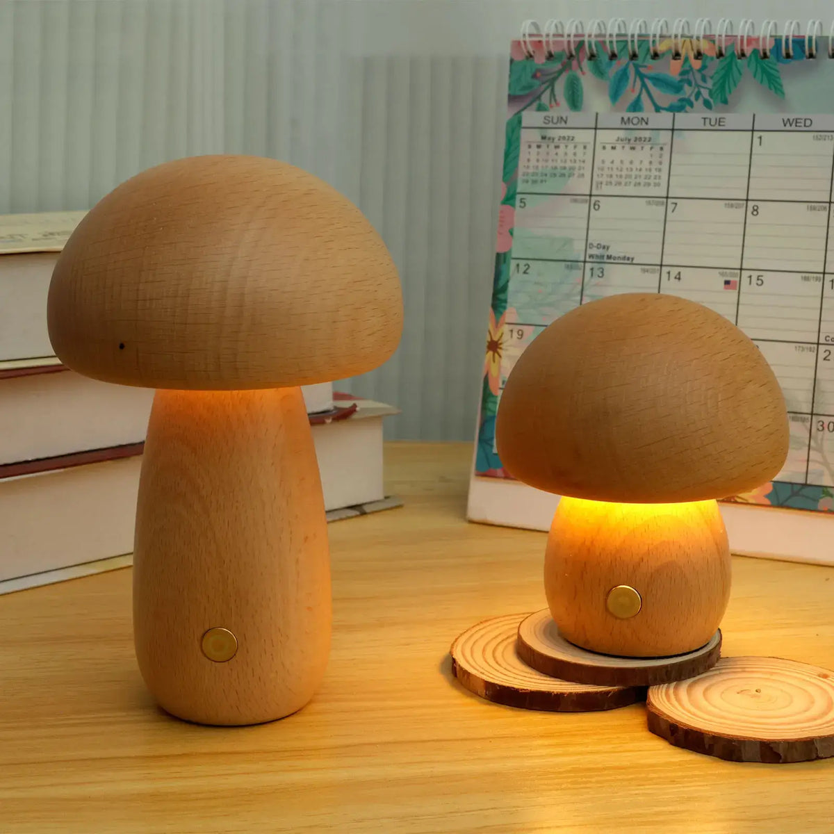 Portobello-Pilzlampe | Aufladbares Nachtlicht aus Naturholz
