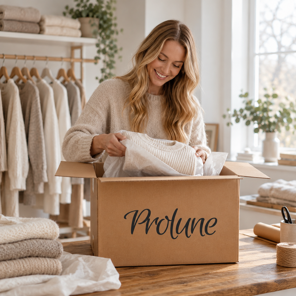 Prolune Paket mit unserem Logo beim Auspacken