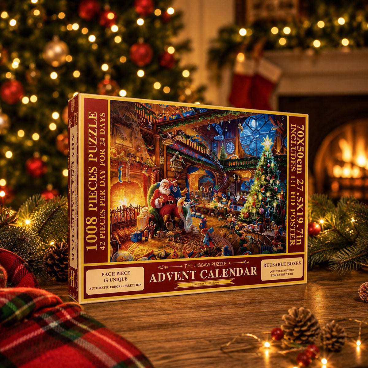 Puzzle-Adventskalender 2026 – 24 Türchen mit je 42 Teilen und festlichem Weihnachtsmotiv