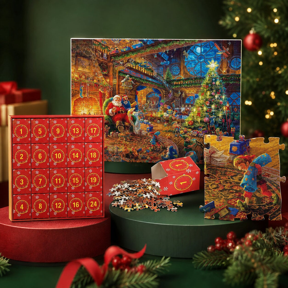 Puzzle-Adventskalender 2026 – 24 Türchen mit je 42 Teilen und festlichem Weihnachtsmotiv