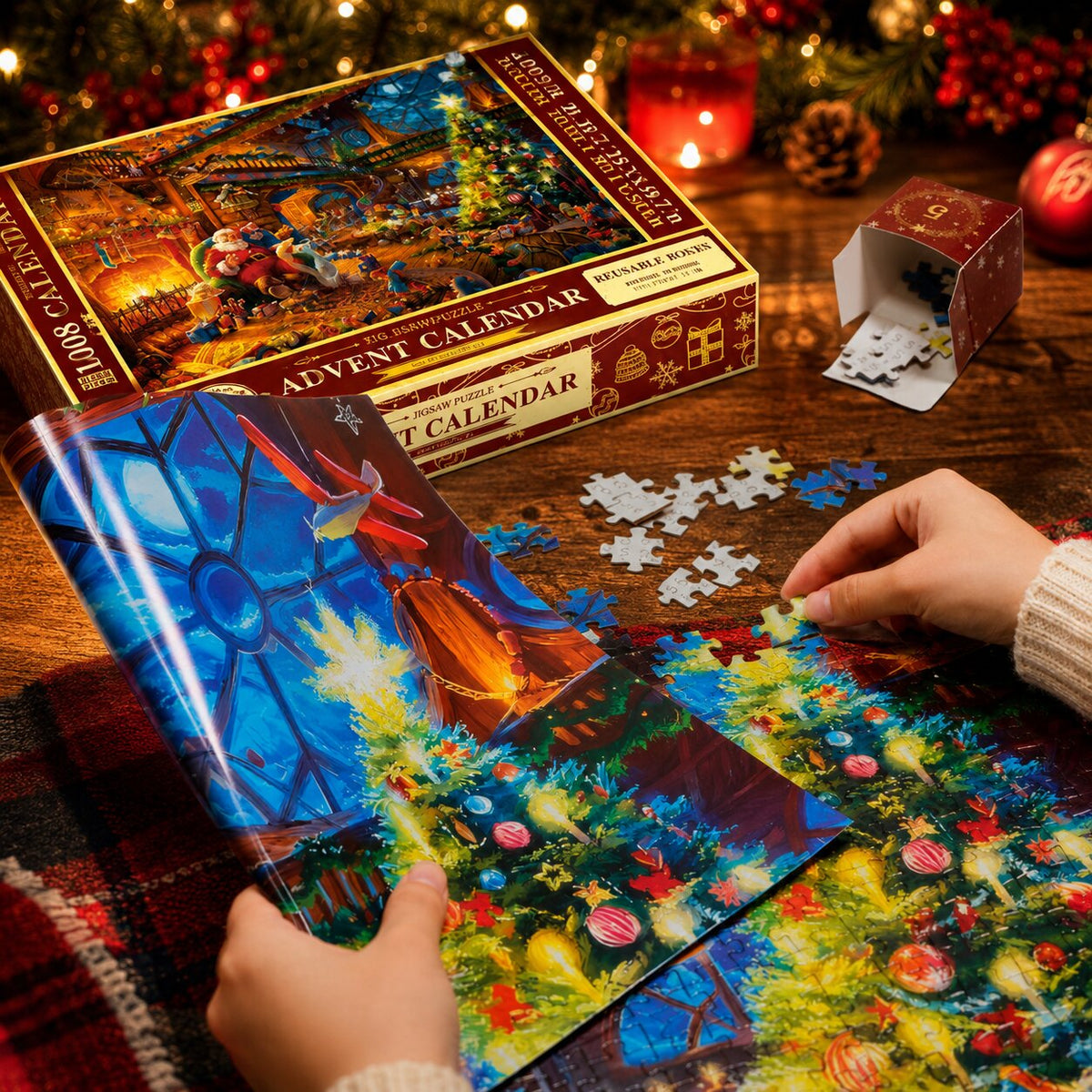 Puzzle-Adventskalender 2026 – 24 Türchen mit je 42 Teilen und festlichem Weihnachtsmotiv