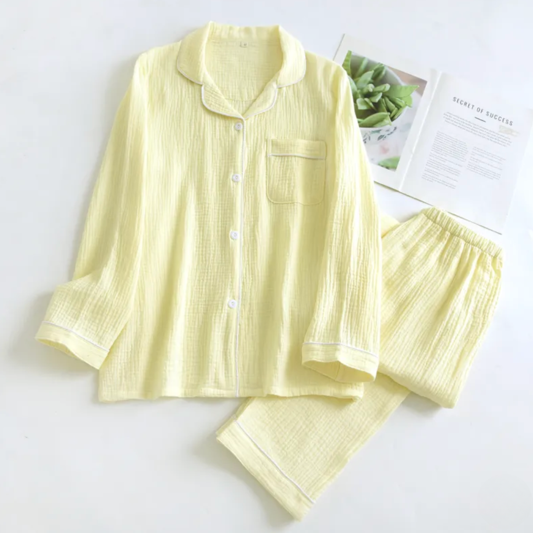 Pyjama-Set aus Baumwoll-Musselin mit langen Ärmeln und Hose