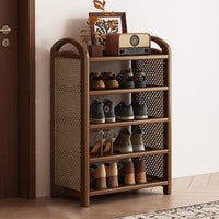 Rechteckiges Schuhregal im traditionellen Vintage-Stil aus Bambus, PE-Rattan und MDF mit 5/6 Ebenen für Eingangsbereich und Wohnzimmer