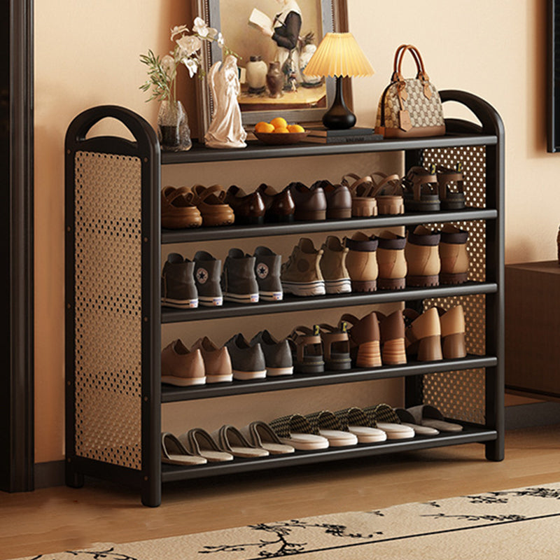 Rechteckiges Schuhregal im traditionellen Vintage-Stil aus Bambus, PE-Rattan und MDF mit 5/6 Ebenen für Eingangsbereich und Wohnzimmer