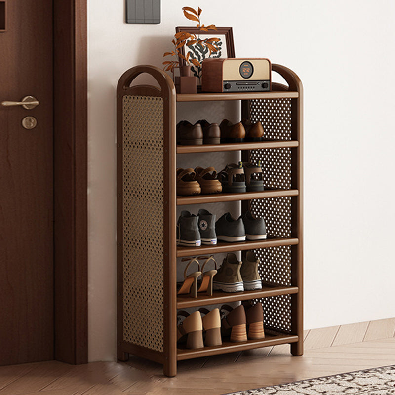 Rechteckiges Schuhregal im traditionellen Vintage-Stil aus Bambus, PE-Rattan und MDF mit 5/6 Ebenen für Eingangsbereich und Wohnzimmer