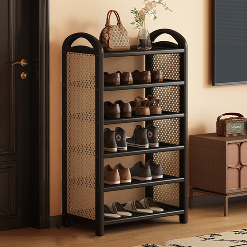 Rechteckiges Schuhregal im traditionellen Vintage-Stil aus Bambus, PE-Rattan und MDF mit 5/6 Ebenen für Eingangsbereich und Wohnzimmer