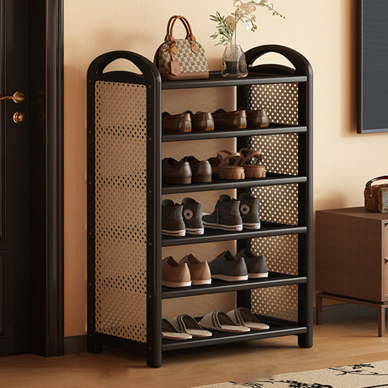 Rechteckiges Schuhregal im traditionellen Vintage-Stil aus Bambus, PE-Rattan und MDF mit 5/6 Ebenen für Eingangsbereich und Wohnzimmer