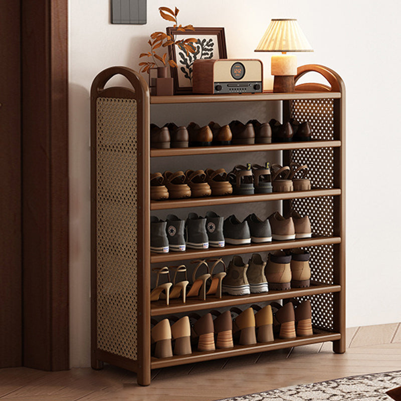 Rechteckiges Schuhregal im traditionellen Vintage-Stil aus Bambus, PE-Rattan und MDF mit 5/6 Ebenen für Eingangsbereich und Wohnzimmer